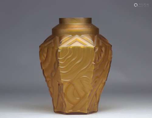 SCAILMONT Vase Art Déco géométrique couleur Ocre par He