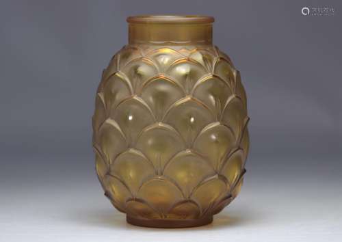 Val Saint Lambert vase Art Déco Rare "Coqueret" br...