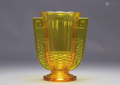 Val Saint Lambert vase Art Déco "Roméo jaune Urane"...