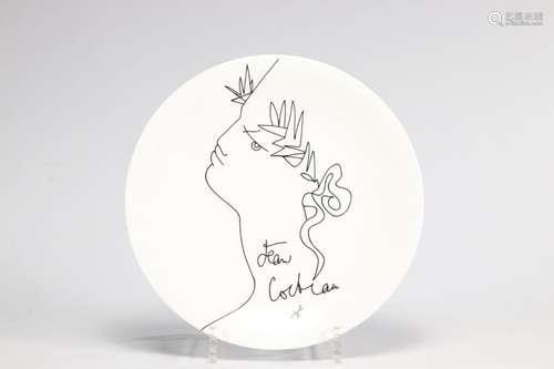 Jean COCTEAU (1889-1963) profil assiette en porcelaine