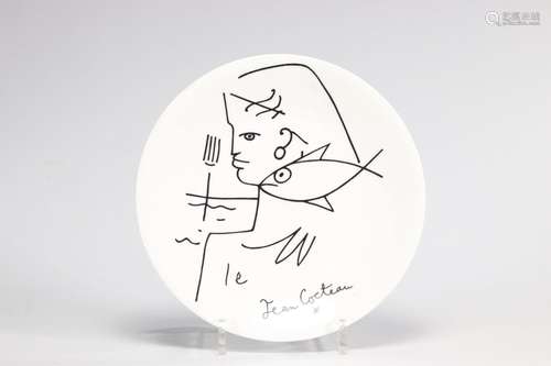 Jean COCTEAU (1889-1963) profil assiette en porcelaine