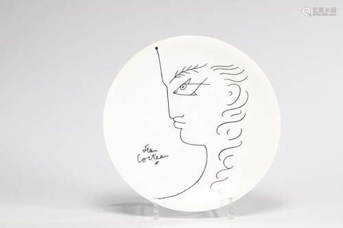 Jean COCTEAU (1889-1963) Profil assiette en porcelaine