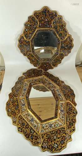 TWO MIDDLE EASTERN STYLE DECORATIVE PANELLED MIRRORS, LARGES...