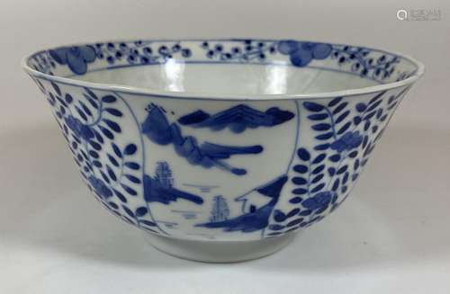 AN 18TH CENTURY CHINESE BLUE AND WHITE PORCELAIN BOWL, FOUR ...