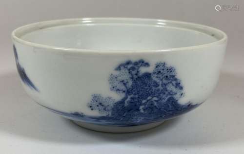 A CHINESE BLUE AND WHITE PORCELAIN BRUSH WASHER DISH, DIAMET...