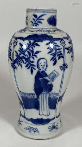 A LATE 19TH CENTURY CHINESE KANGXI STYLE BLUE AND WHITE FIGU...