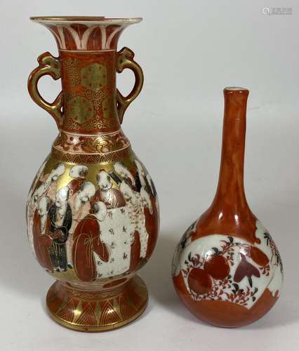 TWO JAPANESE KUTANI ITEMS - TWIN HANDLED VASE WITH SCHOLARS ...