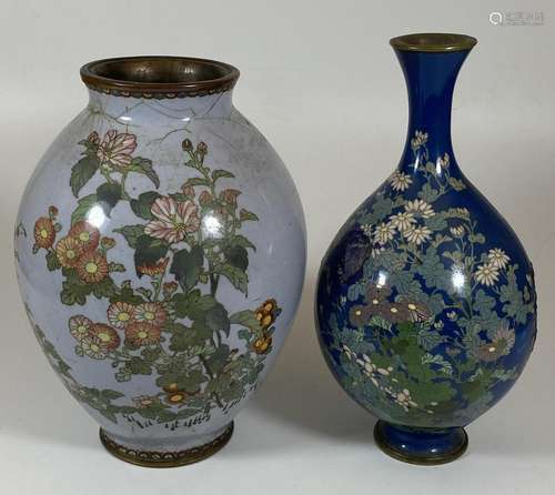 TWO JAPANESE MEIJI PERIOD (1868-1912) CLOISONNE FLORAL VASES...