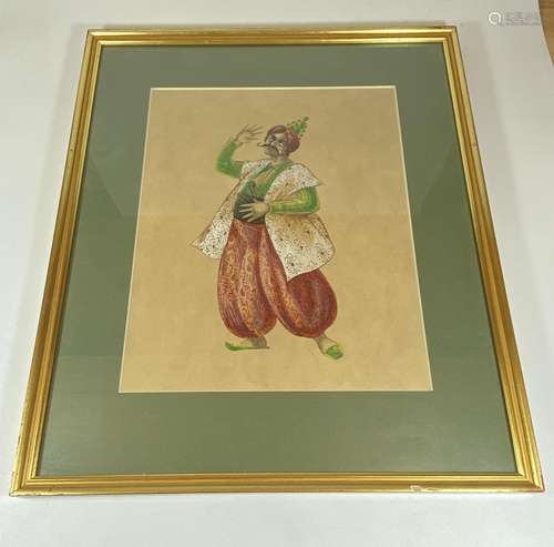 A GILT FRAMED WATERCOLOUR OF A MAN, LABEL TO REVERSE MOZART:...