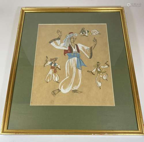 A GILT FRAMED WATERCOLOUR MONTAGE OF A MAN, LABEL TO REVERSE...