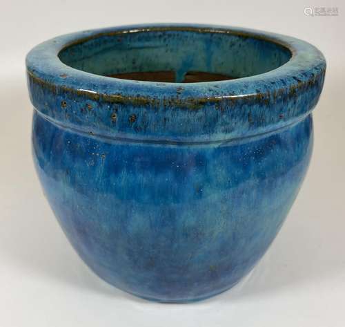 A 20TH CENTURY CHINESE TURQUOISE POTTERY PLANTER, HEIGHT 15C...