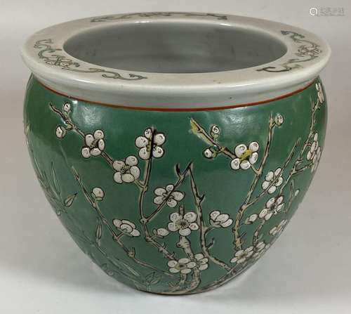 A CHINESE FISH BOWL DESIGN PLANTER / JARDINIERE WITH EXTERNA...