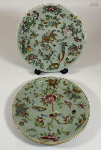 A PAIR OF 19TH CENTURY QING CHINESE CELADON GROUND BIRD AND ...