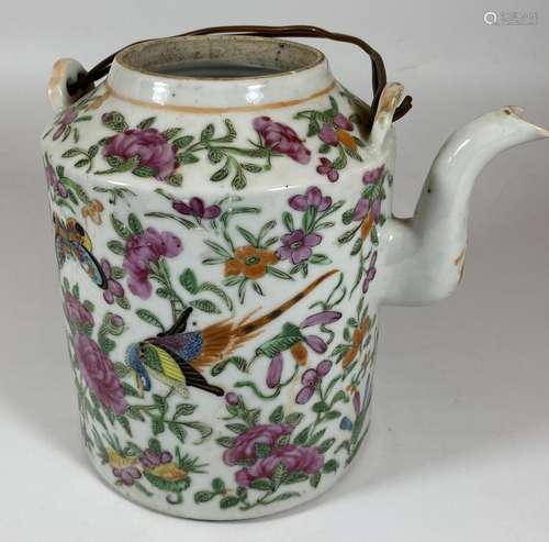 A 19TH CENTURY CHINESE CANTON FAMILLE ROSE BIRD AND FLORAL D...