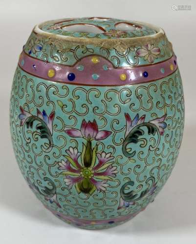 A 20TH CENTURY CHINESE LIDDED TURQUOISE ENAMEL STYLE DESIGN ...