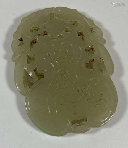 A CHINESE JADEITE JADE STYLE CARVED PENDANT PLAQUE, LENGTH 6...