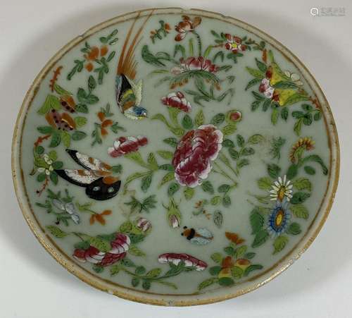 A 19TH CENTURY QING CHINESE CELADON BIRD AND FLORAL PORCELAI...