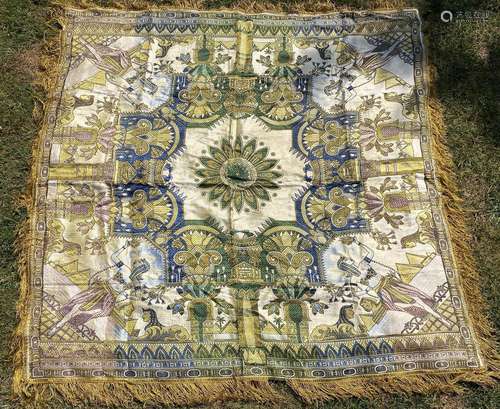 A VINTAGE EGYPTIAN SILK WALL HANGING / THROW, 127 X 127CM