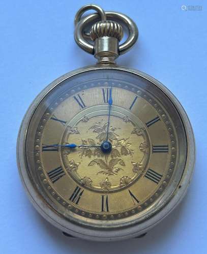 A 14CT GOLD LADIES OPEN FACED POCKET WATCH GROSS WEIGHT 40.2...