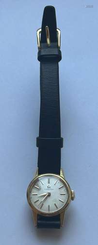 AN 18CT GOLD CASED OMEGA LADIES WRIST WATCH WITH A 17 JEWEL ...