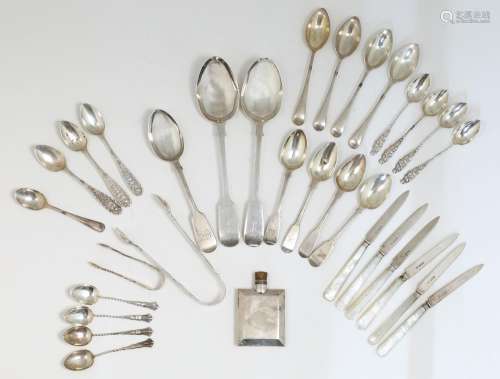 A group of silver flatware, comprising: a Victorian spoon, E...