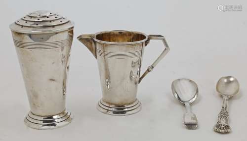 A cased silver sugar sifter and milk jug, Birmingham, 1936, ...