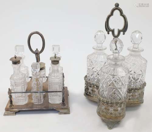 Three cut-glass decanters and stoppers, in a silver plated s...