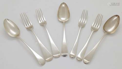A small group of George III silver flatware, Old English pat...