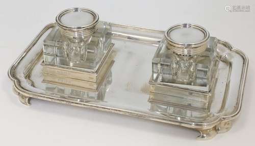 A George V silver inkstand, London, 1939, Carrington & C...