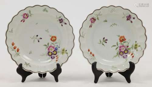 A pair of Worcester lobed circular dishes, c.1770, painted w...