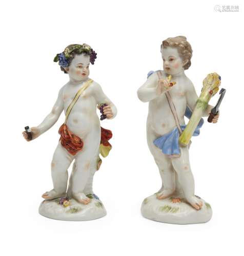 Two Meissen porcelain figures emblematic of Summer and Autum...