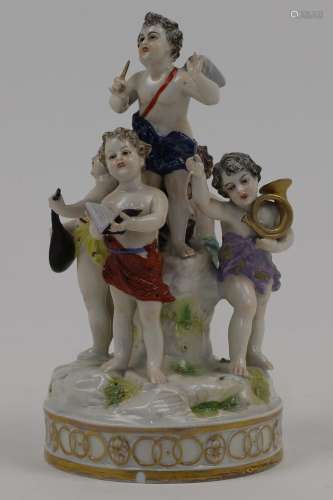 A Dresden style porcelain figural group emblematic of music,...