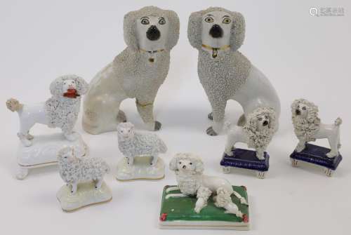 A group of eight Staffordshire ceramic animals, 19th century...