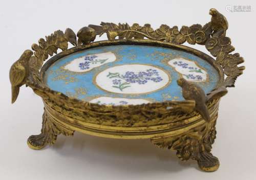 A gilt-bronze mounted Sevres-style porcelain tazza, 19th cen...