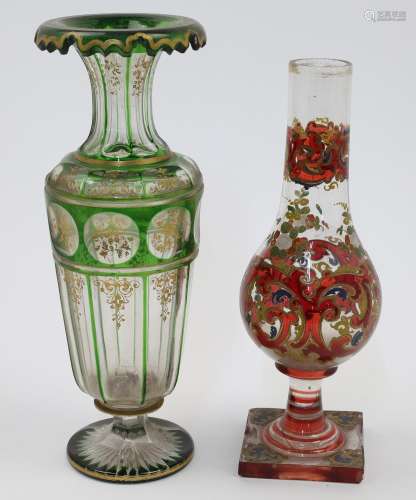 Two Bohemian glass vases, 19th century, one of octagonal bal...