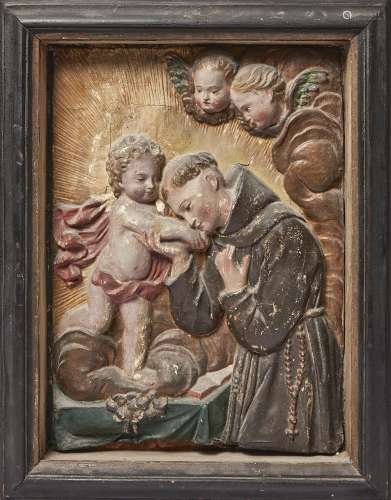 An Italian relief paper panel of Saint Anthony of Padua, lat...