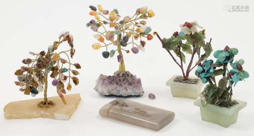 Two specimen hardstone trees, 20th century, one with an amet...
