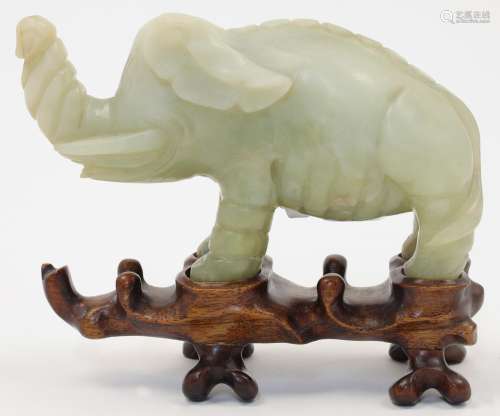 A Chinese hardstone elephant, 20th century, naturalistically...