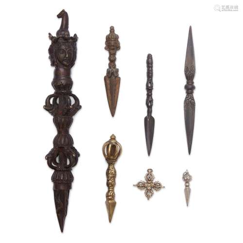 Seven Tibetan ritual tools and ornaments, 18th - 20th centur...