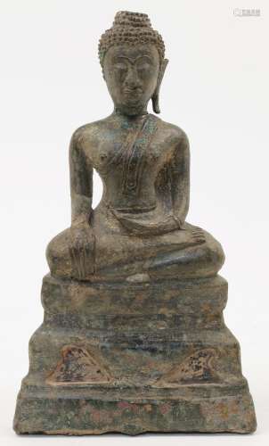 A Burmese bronze buddha, 18th century, depicted seated with ...