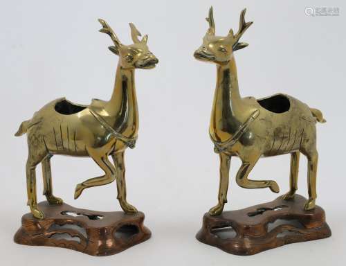 A pair of Chinese Sika deer brass censers, late 19th century...