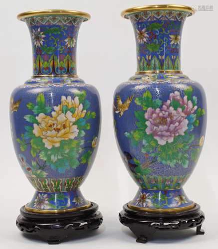 A pair of Chinese cloisonne enamel vases, 20th century, each...