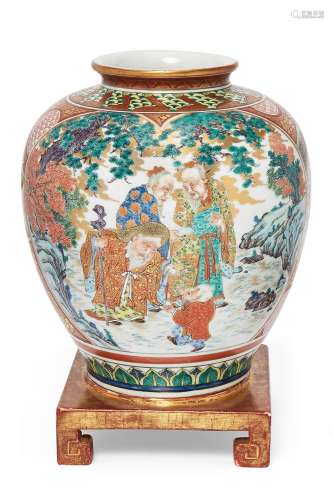 A large Japanese Kutani jar,20th century, painted within sty...