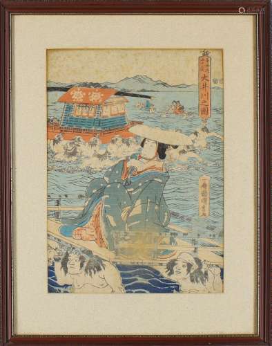 After Utagawa Kunimasa, Japanese, 1773-1810, right-hand pane...