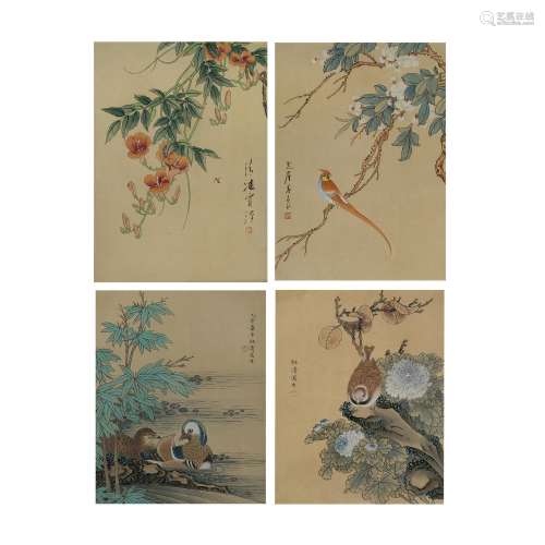 Four Chinese paintings depicting birds and flowers, 20th cen...