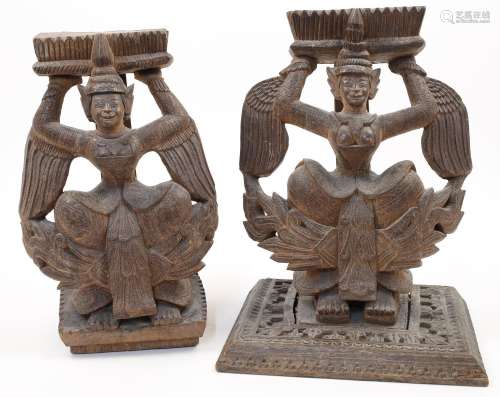 Two Balinese wood carvings of female deities, late 19th / ea...