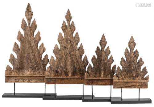 Four Thai wood finials, 19th century, each of triangular for...