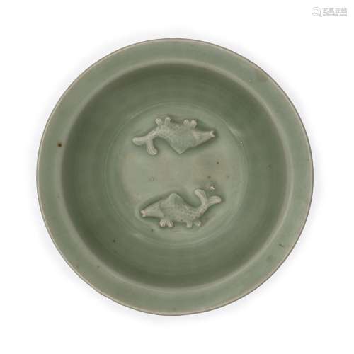 A Chinese Longquan-type celadon-glazed twin-fish dish, 20th ...