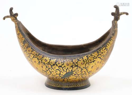 A Kashmiri Kashkul or beggars bowl, 19th century, of usual b...