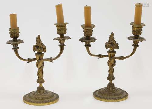 A pair of French gilt bronze two-branch candelabra, late 19t...